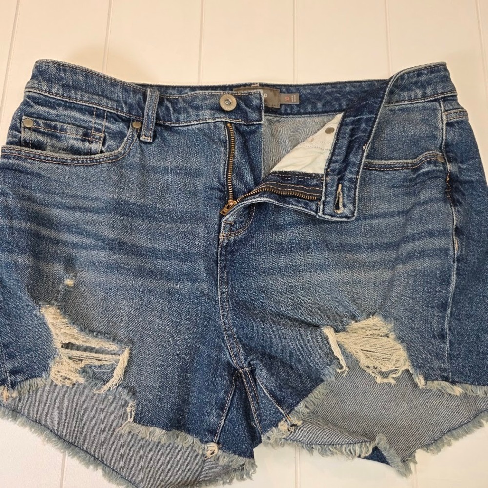 Torrid Women's 12 Denim Shorts Blue Distressed High Rise Raw Hem 3" 17223325 - Picture 3 of 10